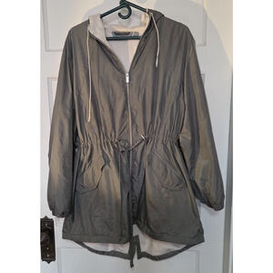 Free Country Jacket Women's Sz 2X 23" Pit To Pit Length 32" Hood Gray/Green 1029